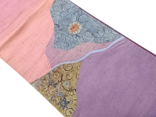 JAPANESE FUKURO OBI / SASHIKO / TSUMUGI / FLOWER ARABESQUE